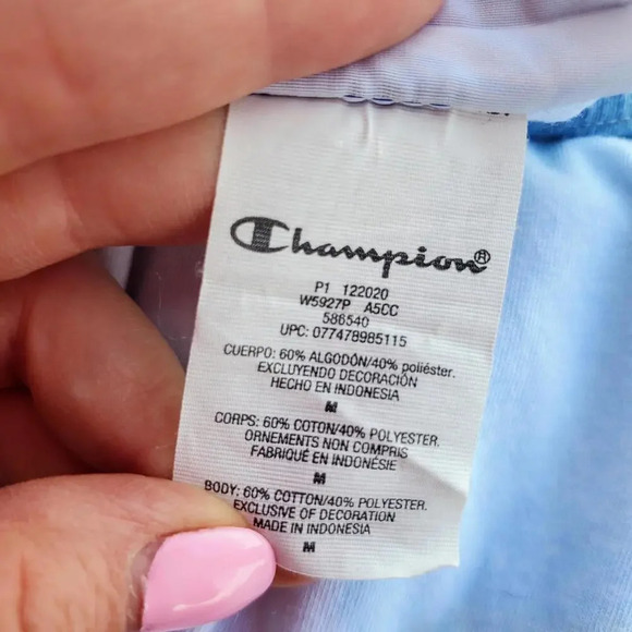 Champion Women's Tie-Front Print Tee Multi Wash Cloud Deep Forte Blue Medium - Picture 4 of 15